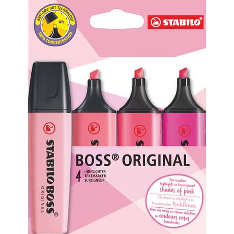 Evidenziatori Stabilo Boss® Original 2-5 mm Shades of Pink - 4 tonalità di rosa D70/4-6-1
